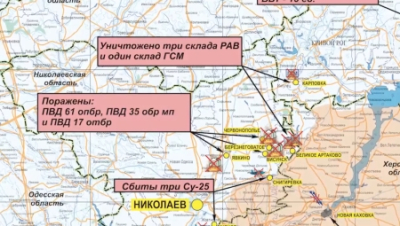 Минобороны: Сбиты три боевых самолёта ВСУ, уничтожены склады боеприпасов и топливные хранилища